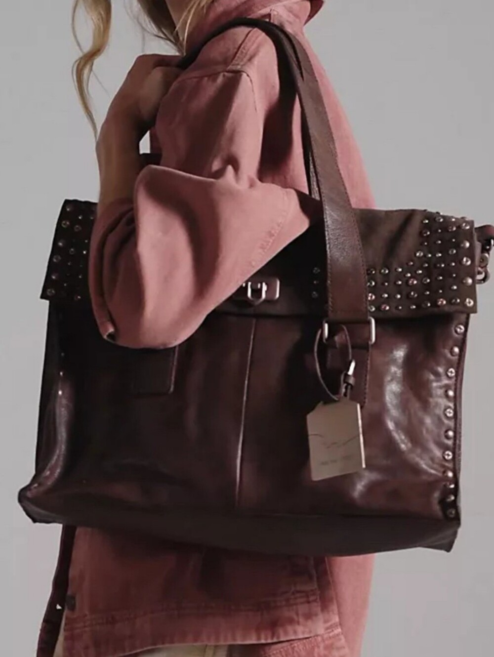 Free People We The Free Shay Stud Tote Leather Suede Bag - Picture 3 of 13